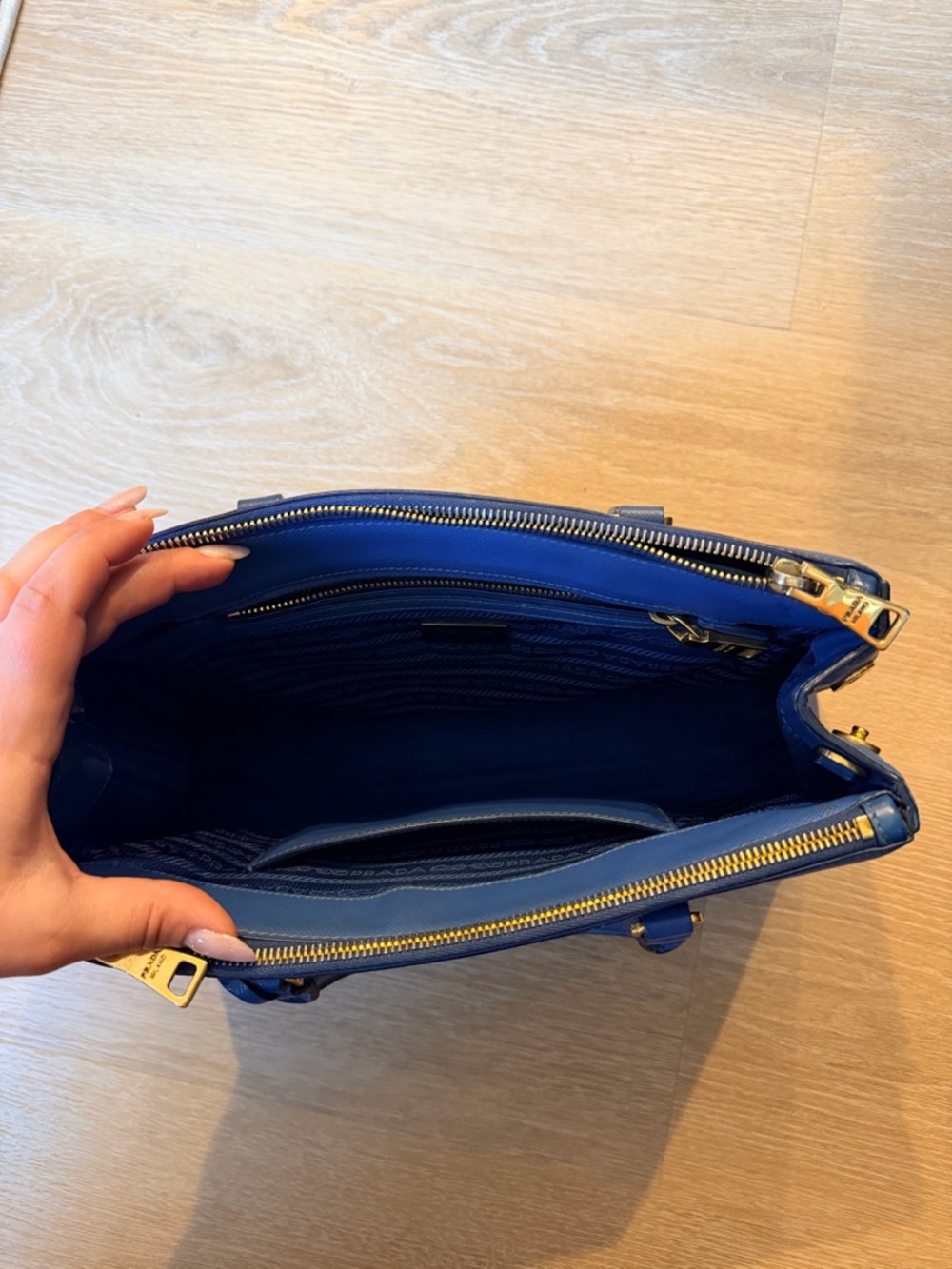 Prada Blue Saffiano Satchel with Gold Hardware - Picture 10 of 13